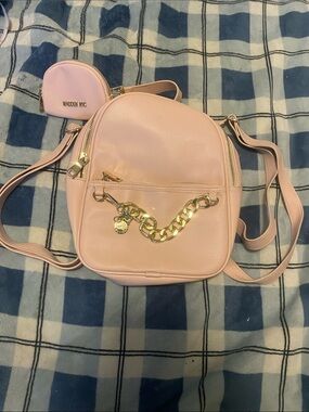 Mini Pink Backpack with Gold Chain Accent and coin purse